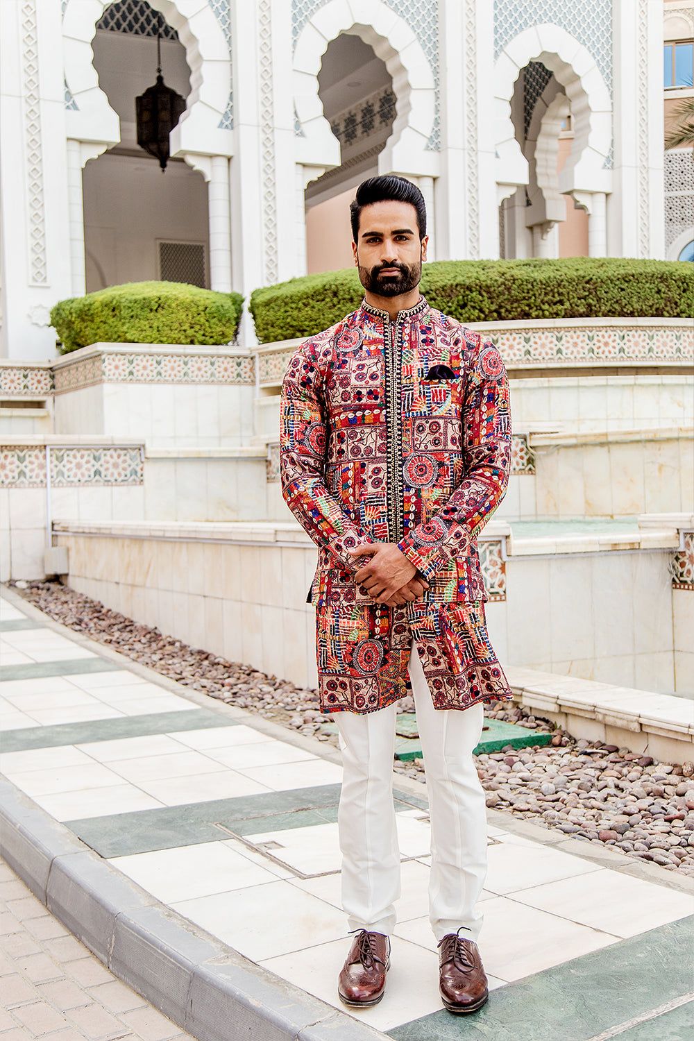 Multi Colored Printed Kurta Set With Nehru Jacket shop soniyag