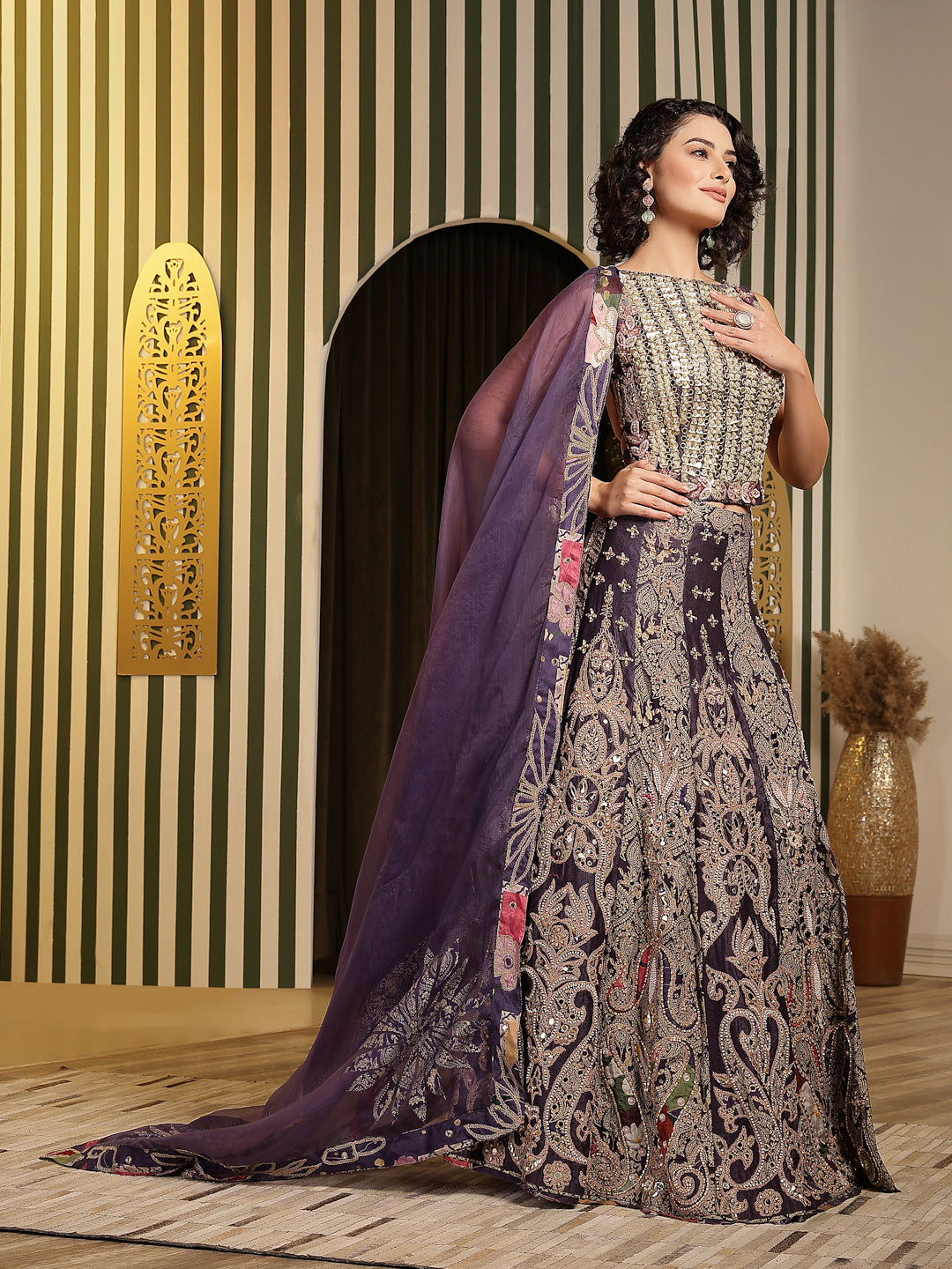 Purple Georgette Lehenga with Chanderi Organza Dupatta