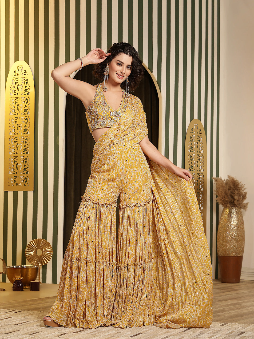 Mustard Bandhej Georgette Garara Saree