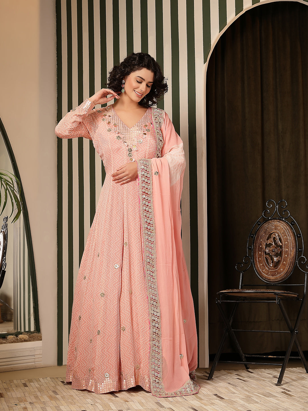 Bandhej Pink Georgette Anarkali Set