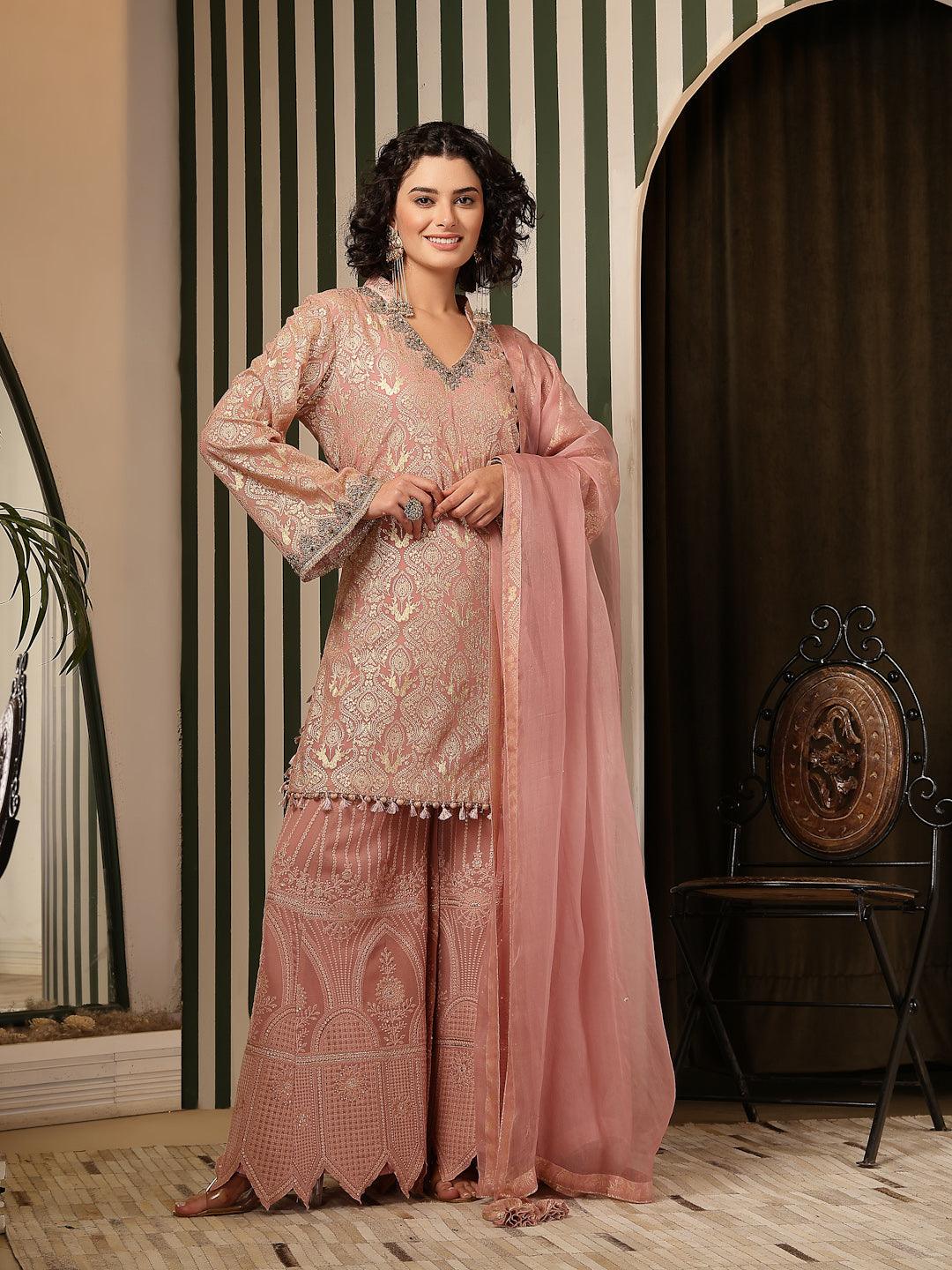 Taupe Pink Georgette Garaara Set