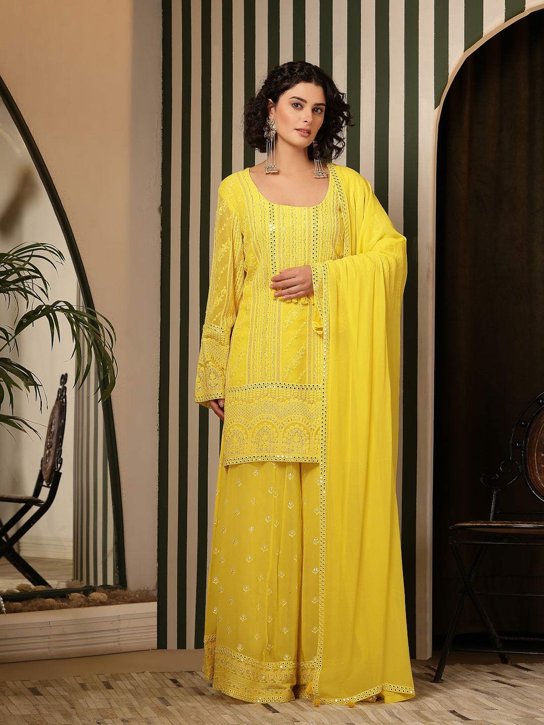 Chikankari Yellow Garaara Set