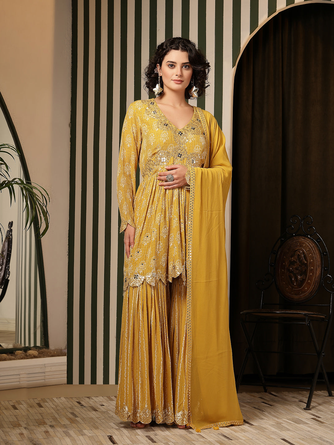 Bandhani Yellow Garaara with Peplum Kurti