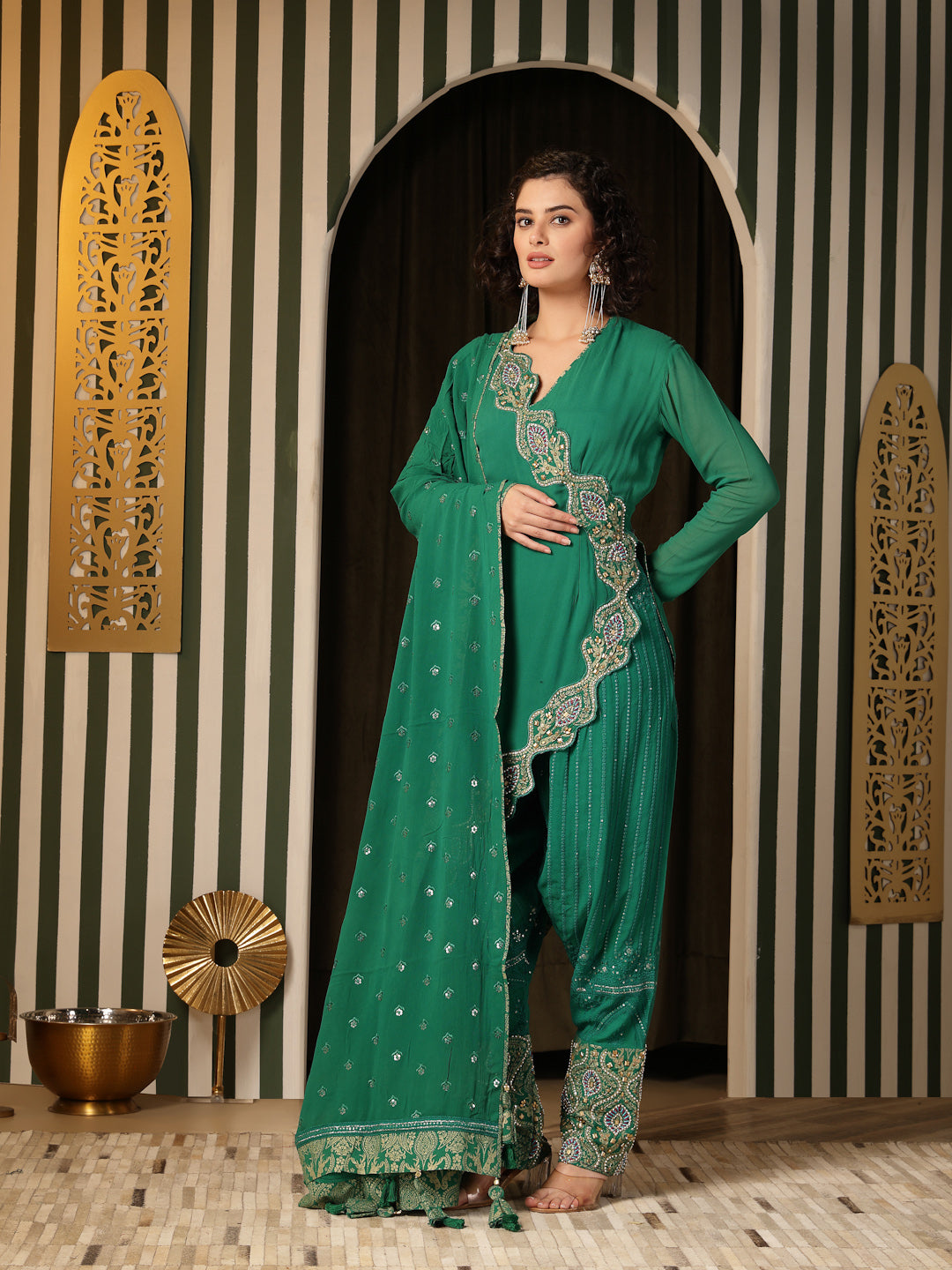 Tree Green Angrakha Style Kurti Set