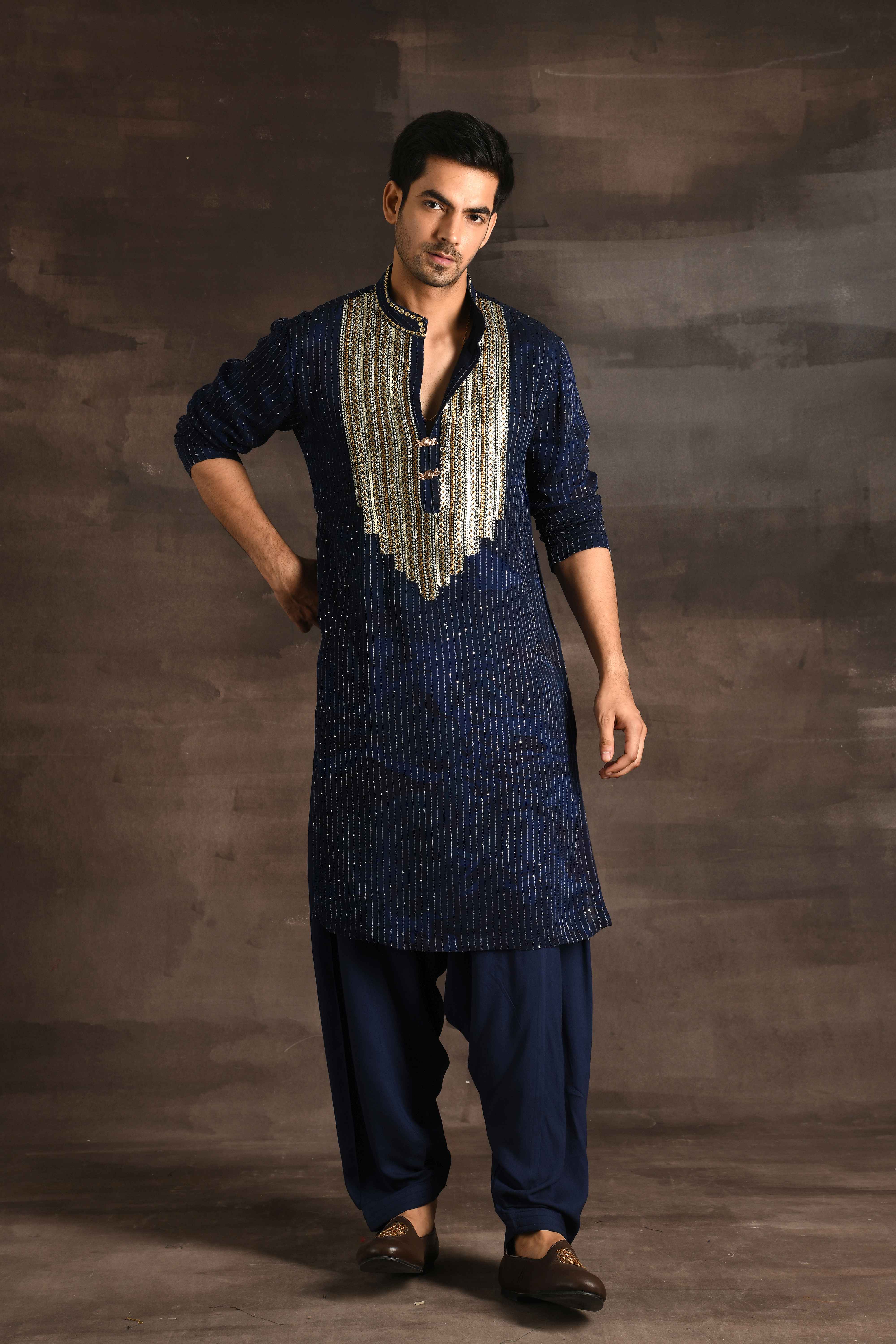 W navy sale blue kurta