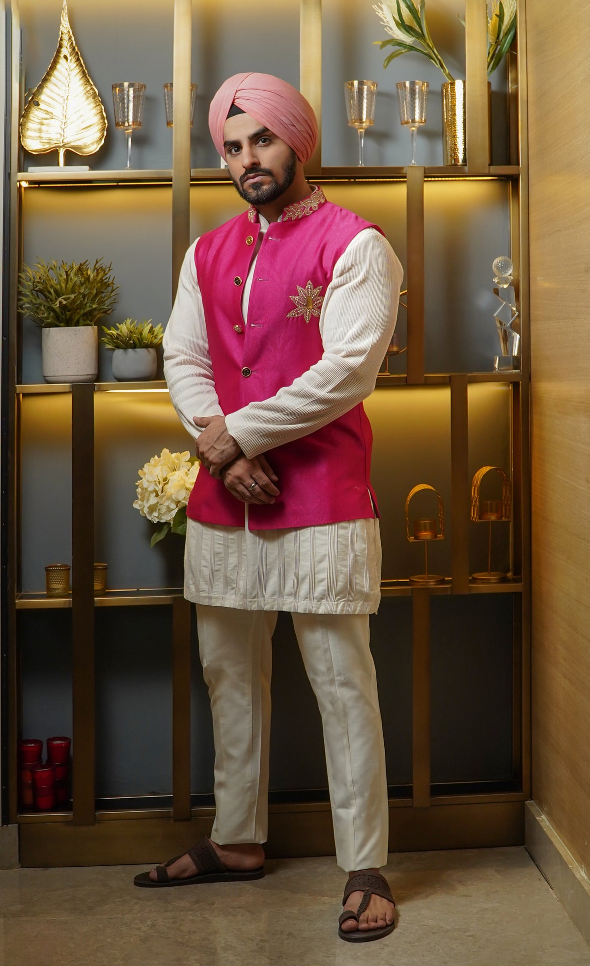 Buy Pink Cotton Silk Jacket And Kurta Set For Men by Ankit V Kapoor Online  at Aza Fashions.