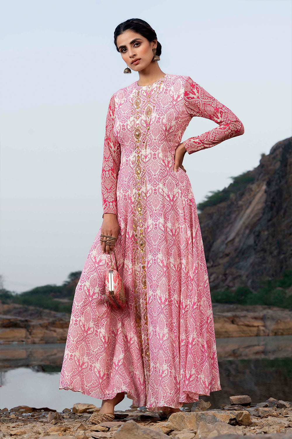 Baby Pink Festive Embroidered Anarkali – Label Madhuri Thakkar